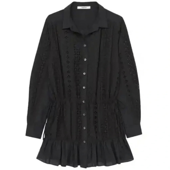 Thakoon Long Sleeve Cotton Eyelet Shirtdress Black Women's sz 8 100%Cotton E0137 - Picture 1 of 10